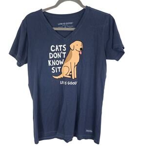 Life Is Good T Shirt Life Is Good Crusher Tee  Cats Don't Know Sit M Blue Women